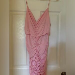 Maternity Baby Pink Plunge Ruched Contour Jersey Midi Dress Size 12